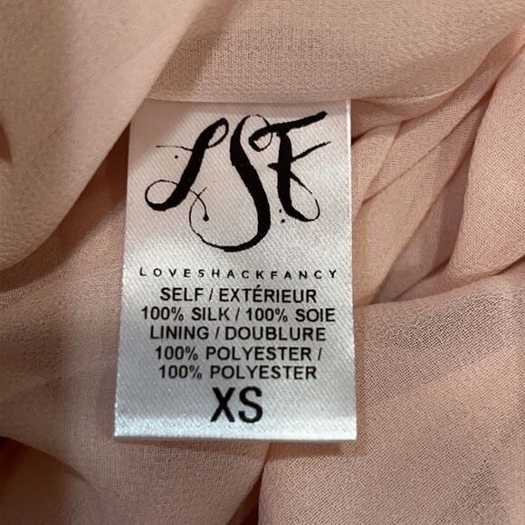 NWT LoveShackFancy Smocked Washed Silk Maxi Dress In Powder Pink- Size XS - Picture 14 of 15